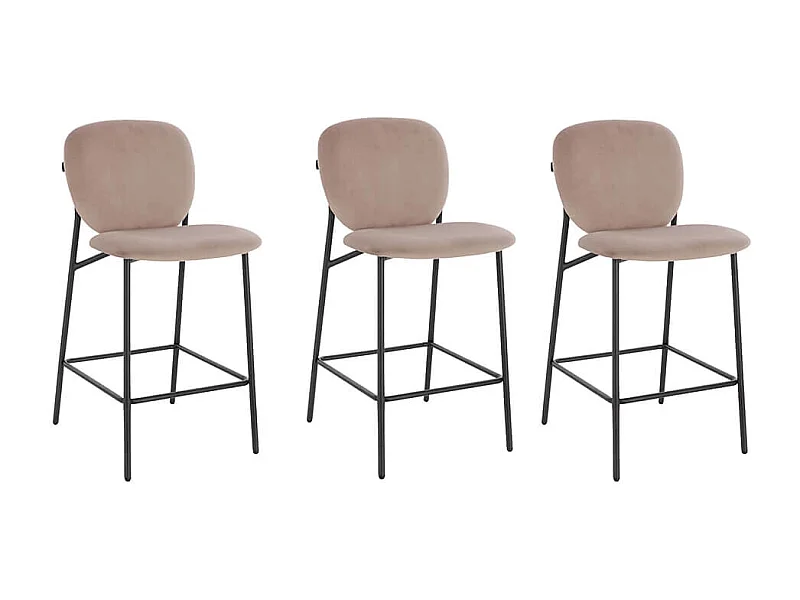 Home Deluxe CELDA tabouret de bar velours - set de 3 tabourets marron clair | Chaises de bar