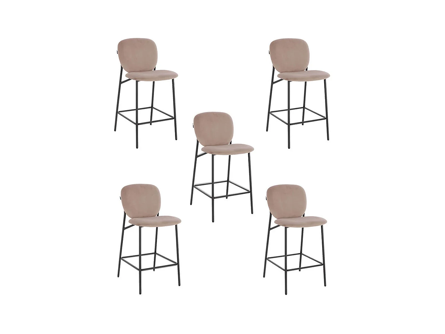 Home Deluxe CELDA tabouret de bar velours - set de 5 tabourets marron clair | Chaises de bar