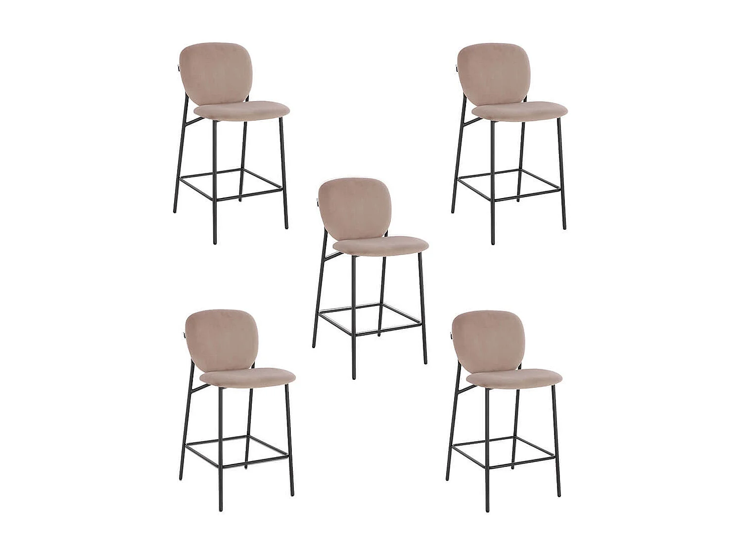 Home Deluxe CELDA tabouret de bar velours - set de 5 tabourets marron clair | Chaises de bar