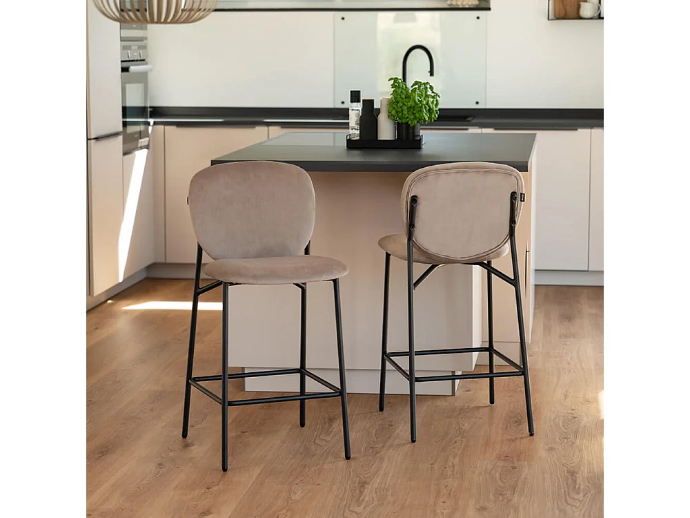 Home Deluxe CELDA tabouret de bar velours - set de 5 tabourets marron clair | Chaises de bar