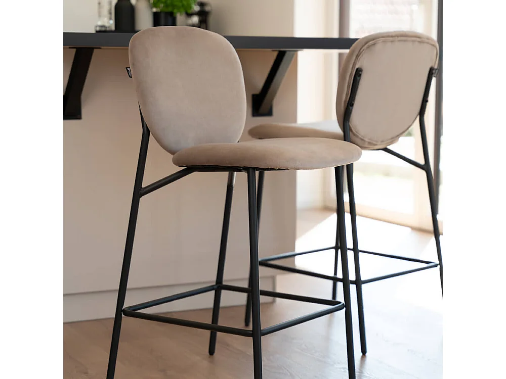 Home Deluxe CELDA tabouret de bar velours - set de 5 tabourets marron clair | Chaises de bar