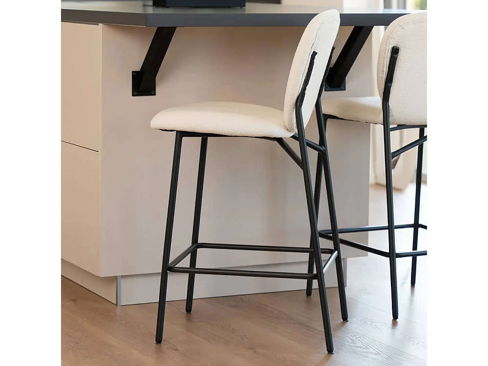 Home Deluxe CELDA velours bouclé - set de 2 chaises blanches | Chaises de bar