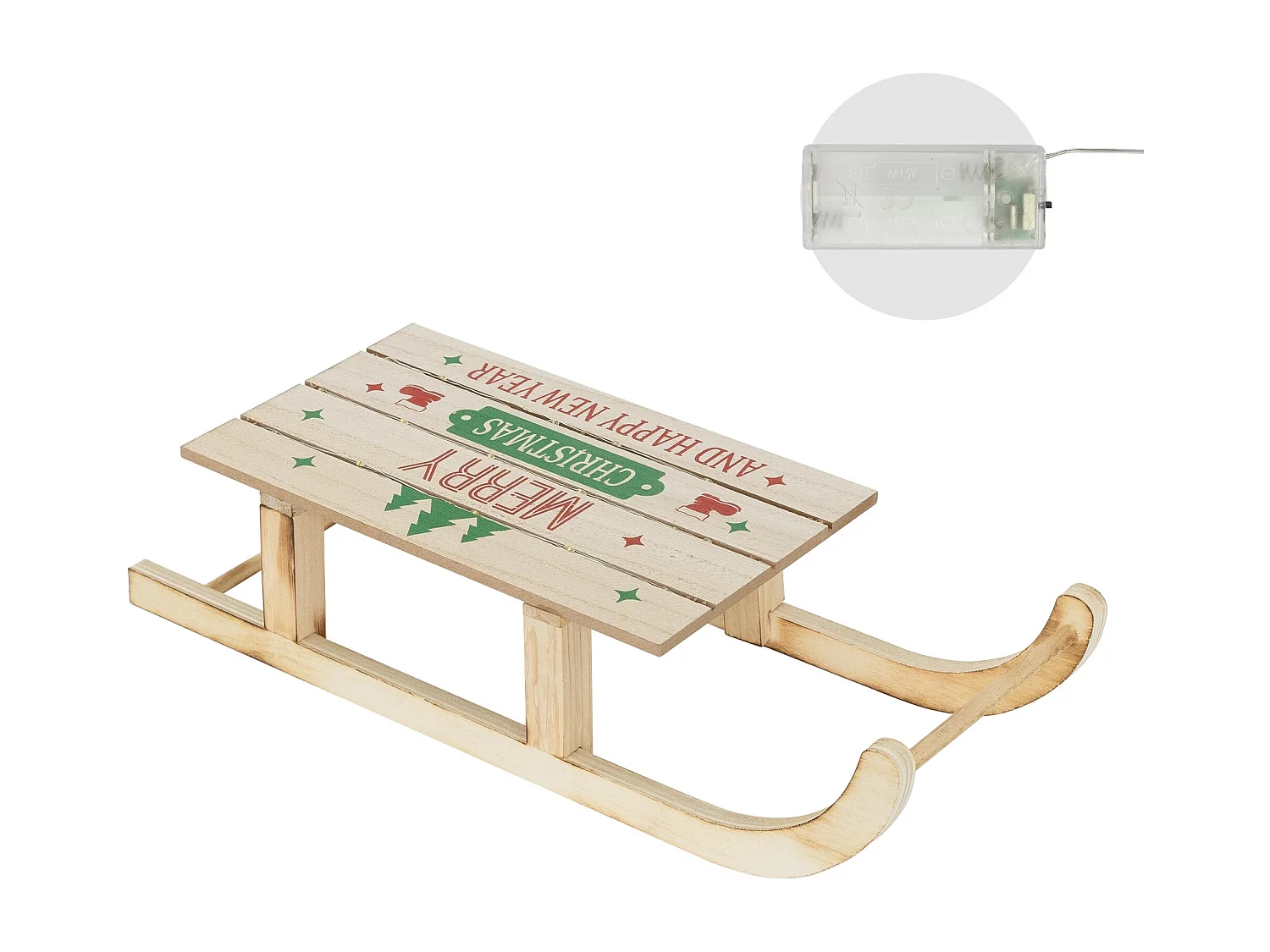 Slitta decorativa in legno a LED bianco caldo 42 x 16cm marrone a batteria timer
