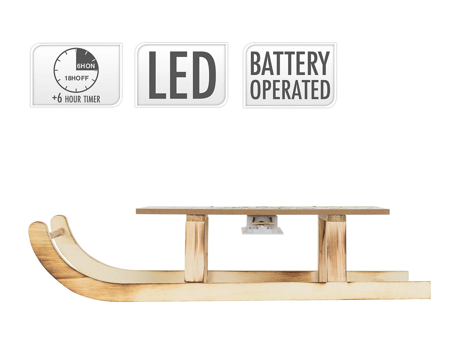 Slitta decorativa in legno a LED bianco caldo 42 x 16cm marrone a batteria timer