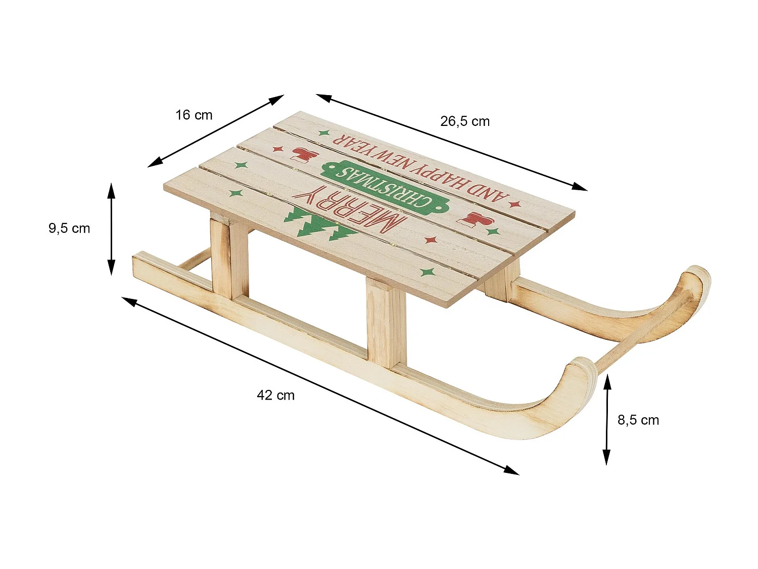 Slitta decorativa in legno a LED bianco caldo 42 x 16cm marrone a batteria timer