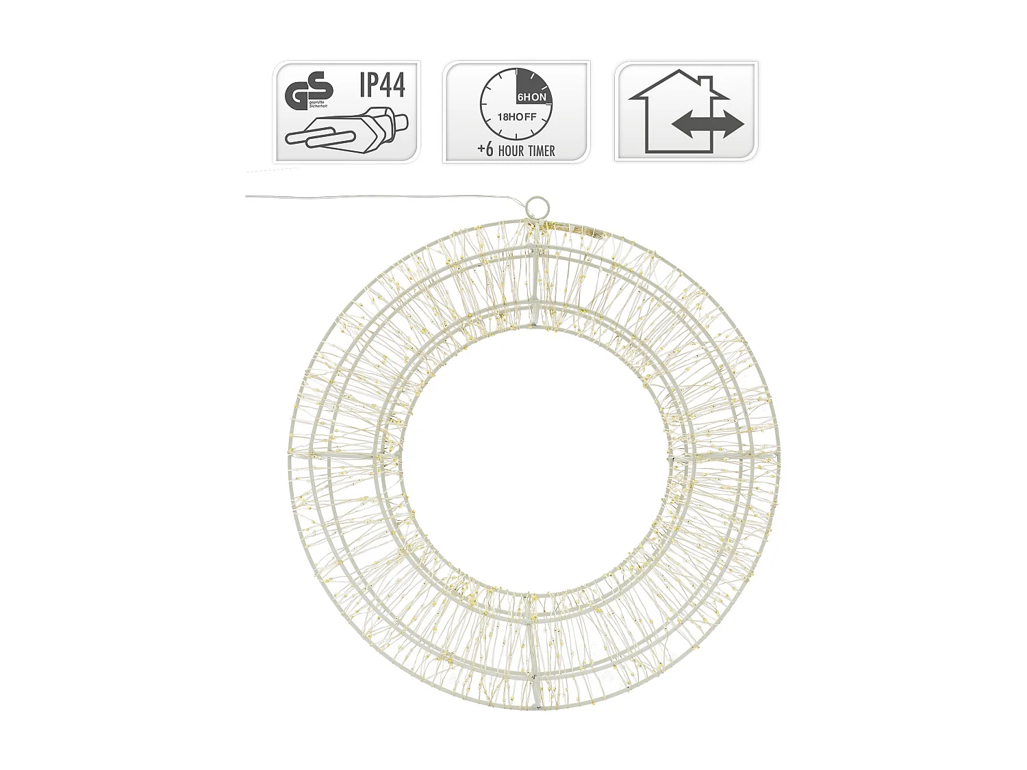 Couronne LED de Noël blanc chaud décoration lumineuse ronde avec 960 LEDs 38 cm