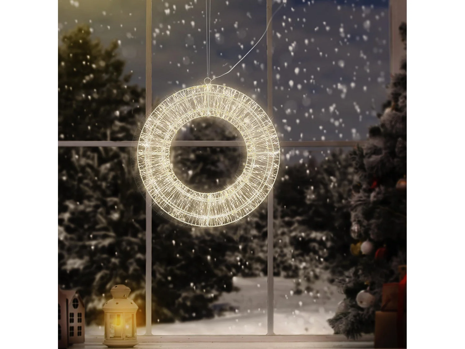 Couronne LED de Noël blanc chaud décoration lumineuse ronde avec 960 LEDs 38 cm