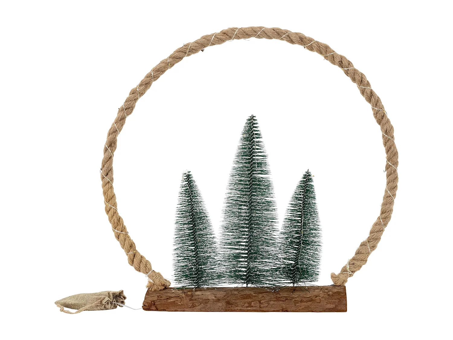 Circulo de yute con 3 abetos de cuerda 45 LEDs blanco calido decoración navideña
