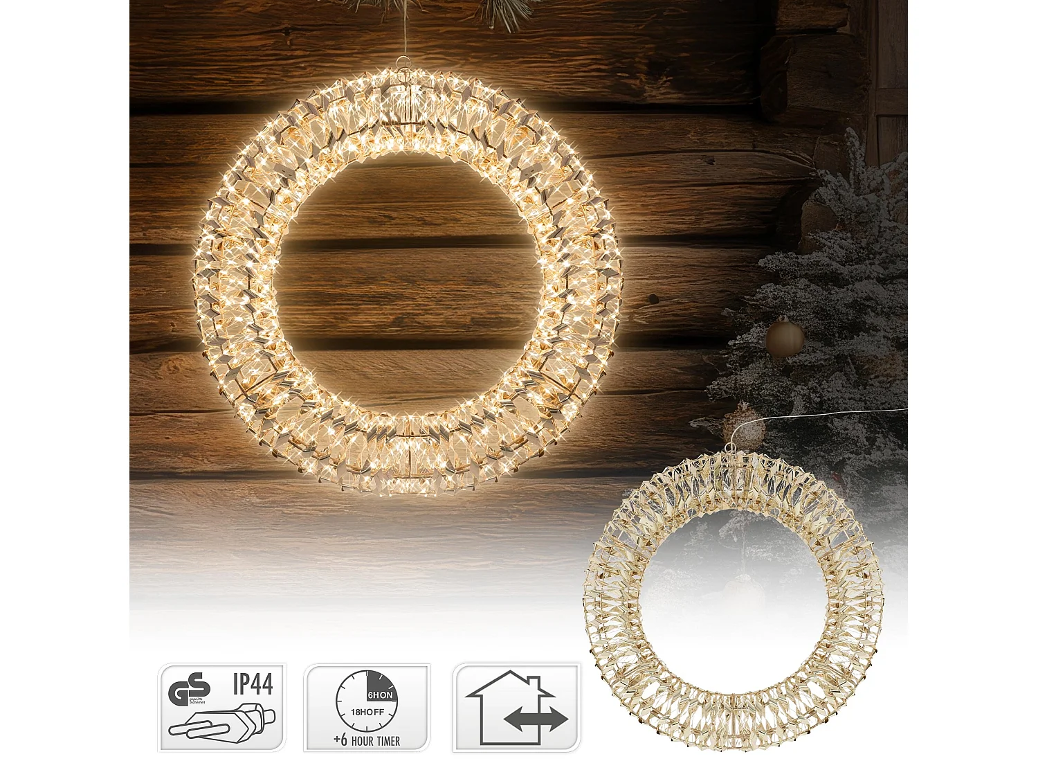Guirnalda de luz decorativa navideña anillo metálico adviento 50cm 720 microLEDs