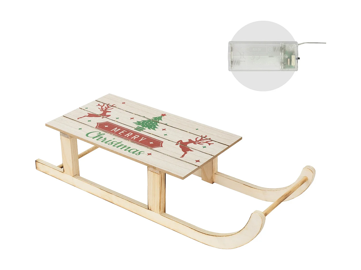 Slitta decorativa in legno 60 LED bianco caldo 60x21x13,5 cm marrone a batteria