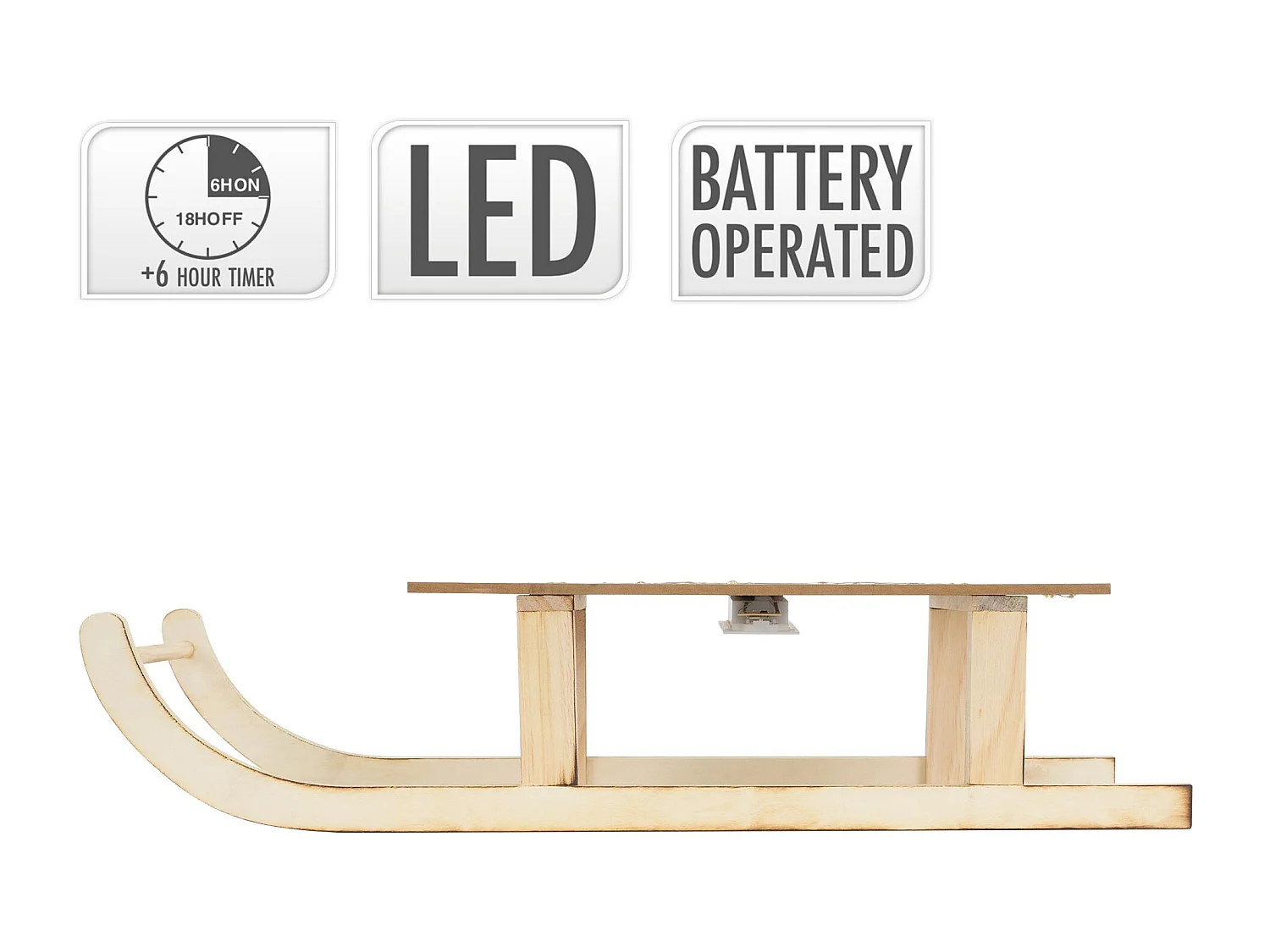 Slitta decorativa in legno 60 LED bianco caldo 60x21x13,5 cm marrone a batteria