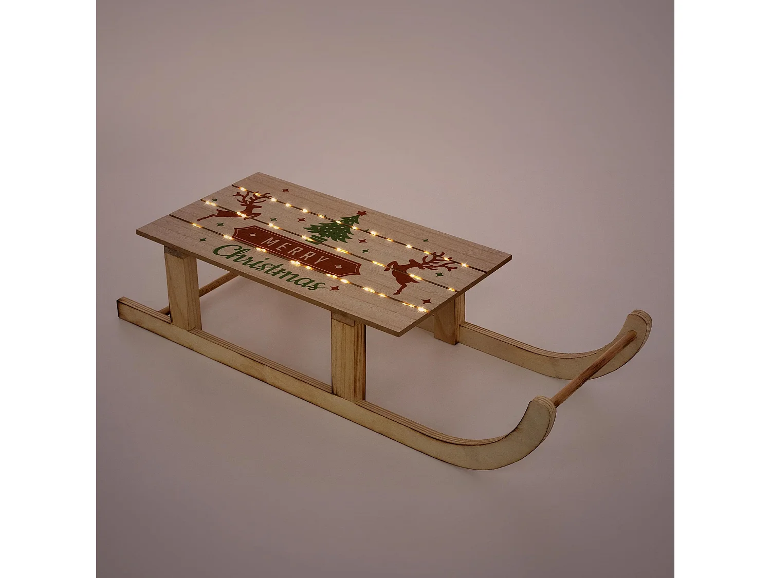 Slitta decorativa in legno 60 LED bianco caldo 60x21x13,5 cm marrone a batteria