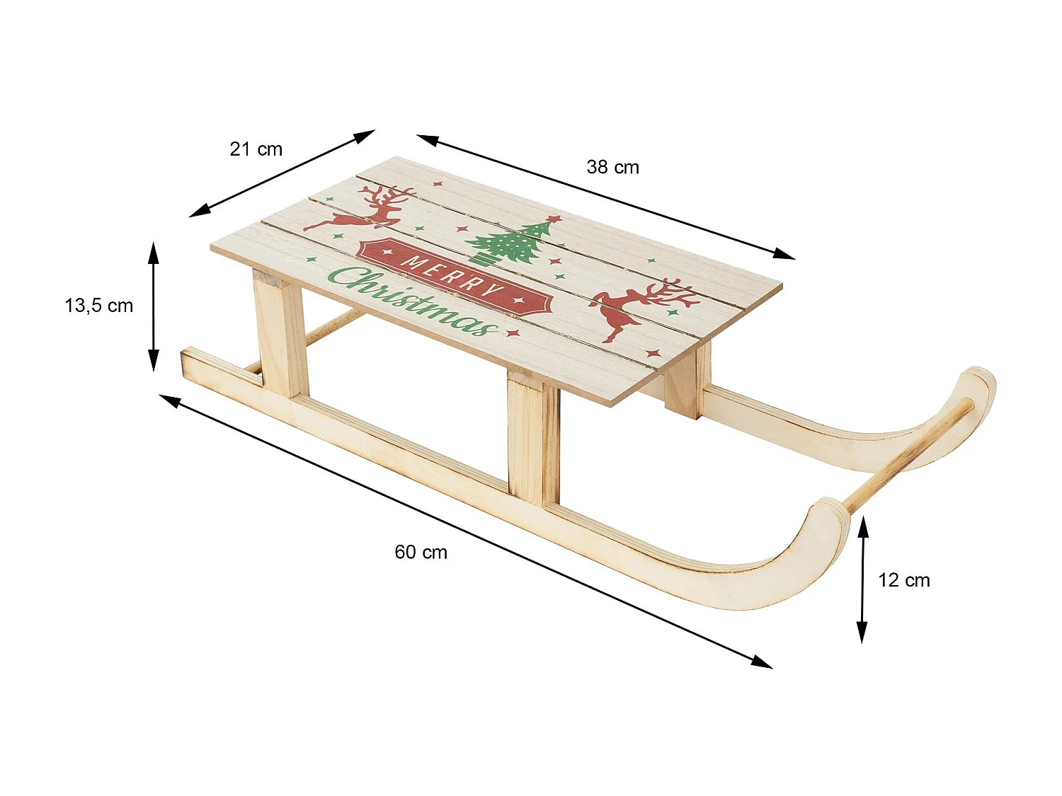 Slitta decorativa in legno 60 LED bianco caldo 60x21x13,5 cm marrone a batteria