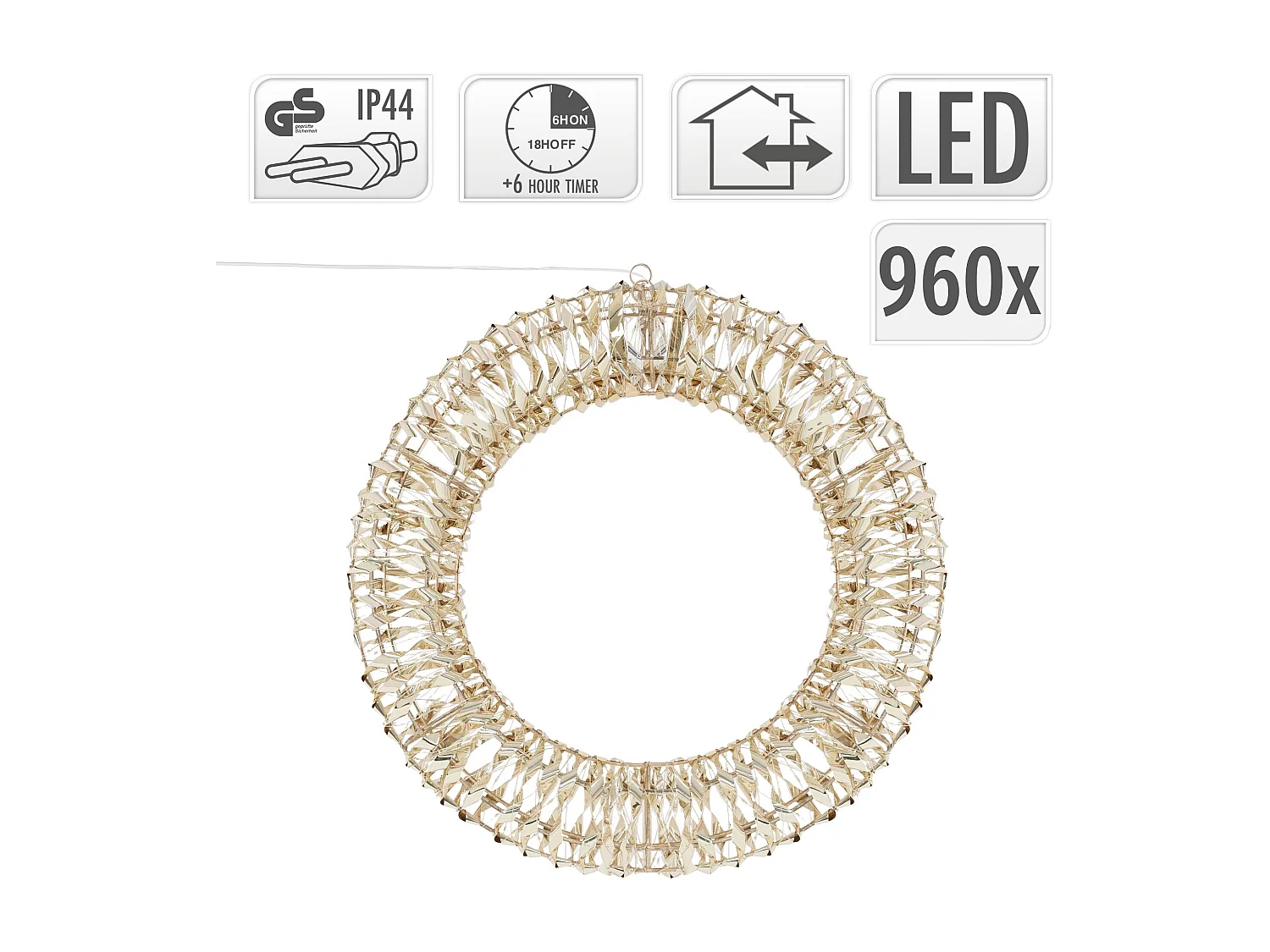 Couronne lumineuse LED blanc chaud décoration de Noël minuterie 960 LED Ø 58 cm