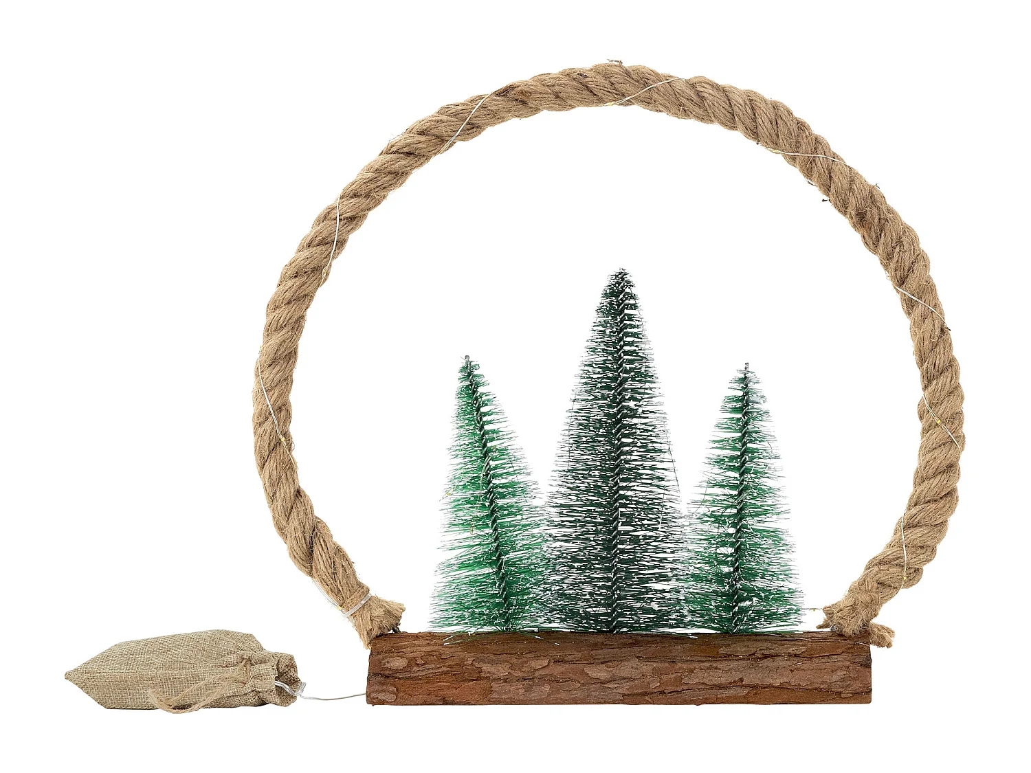 Círculo de yute colgante con 3 abetos 30LEDs decoración interior navidad a pilas