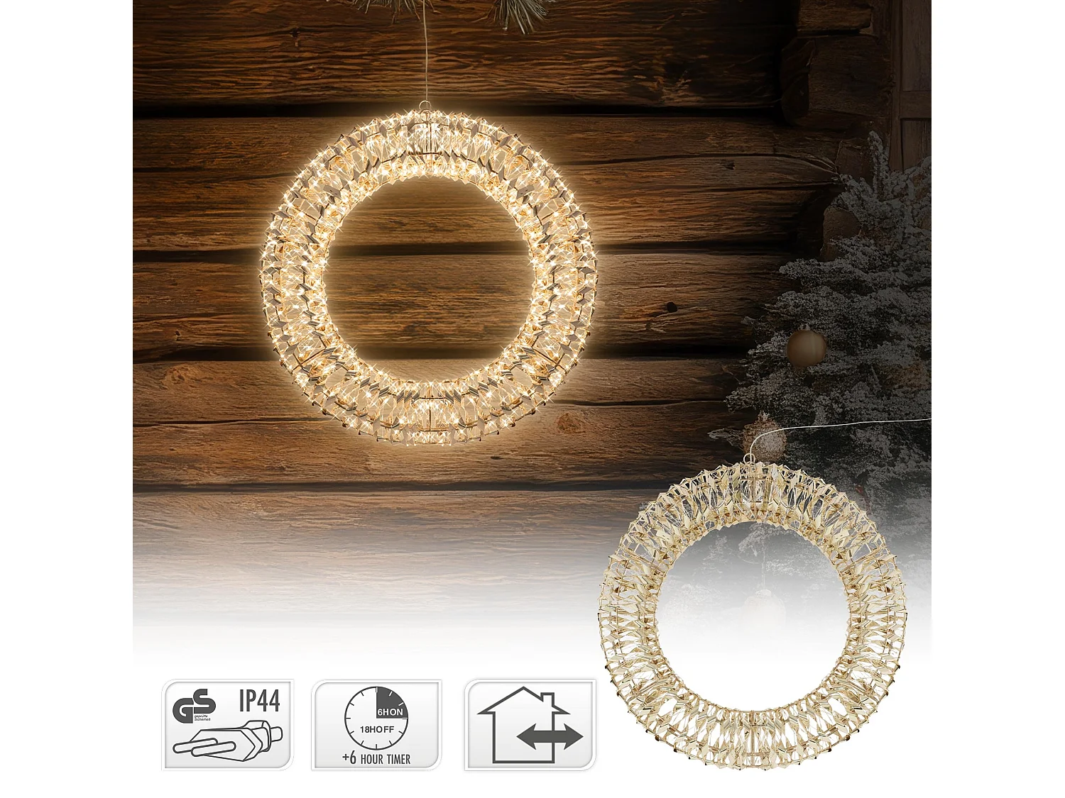 Guirnalda de luz decorativa navideña anillo metálico adviento 38cm 480 microLEDs