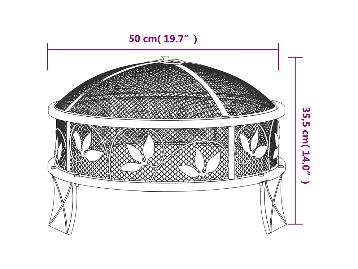 Foyer avec tisonnier 50 cm XXL acier