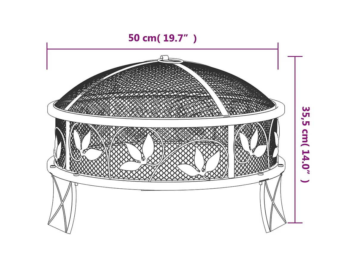 Foyer avec tisonnier 50 cm XXL acier