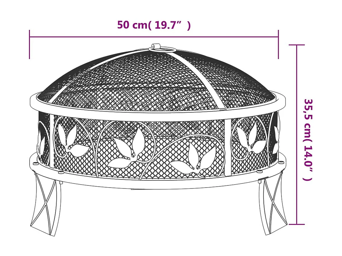 Foyer avec tisonnier 50 cm XXL acier
