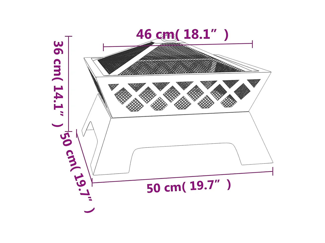 Foyer avec tisonnier 50 cm XXL acier