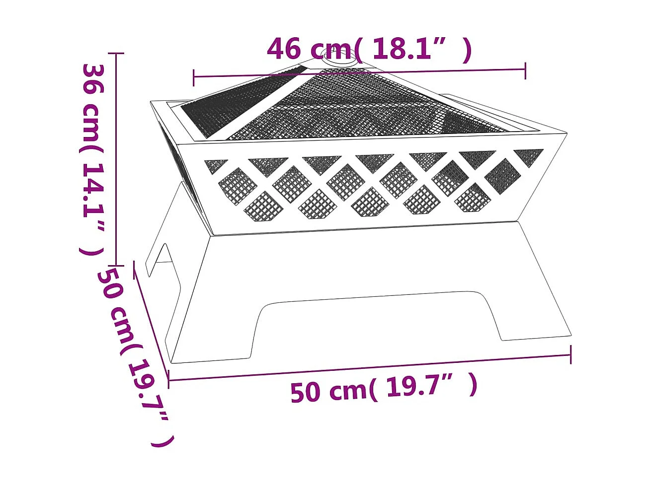 Foyer avec tisonnier 50 cm XXL acier