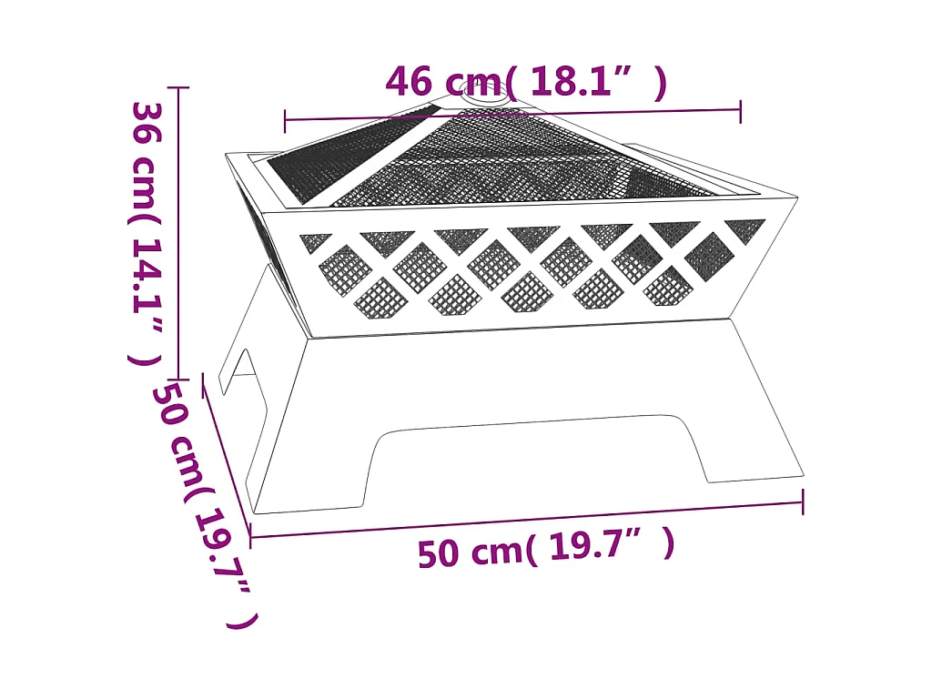 Foyer avec tisonnier 50 cm XXL acier