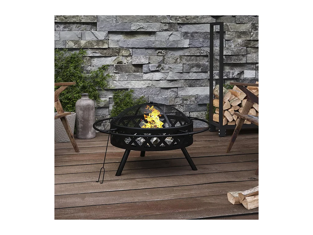 Feuerschale mit Schürhaken 70 cm XXL Stahl