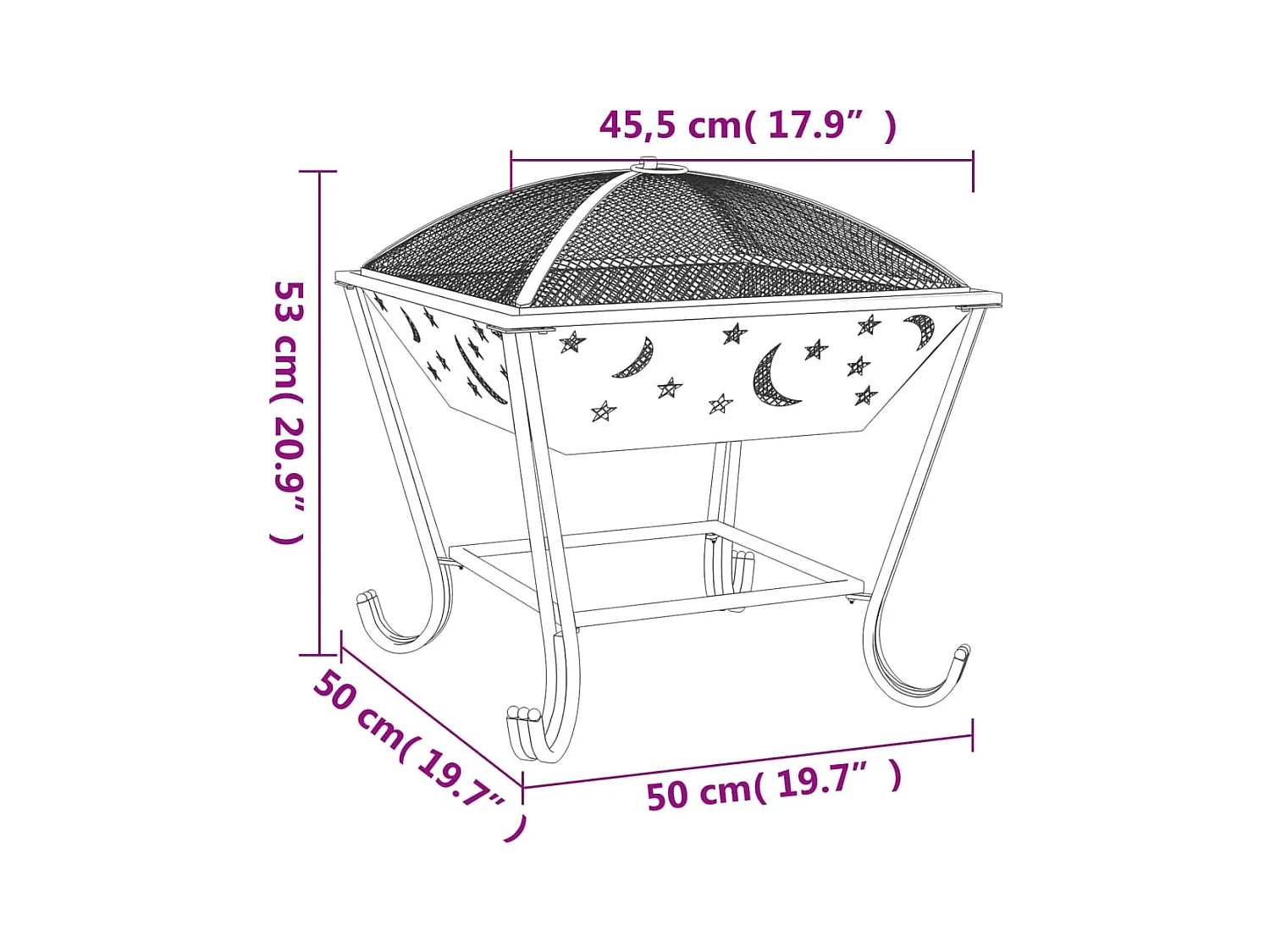 Foyer avec tisonnier 50 cm XXL acier