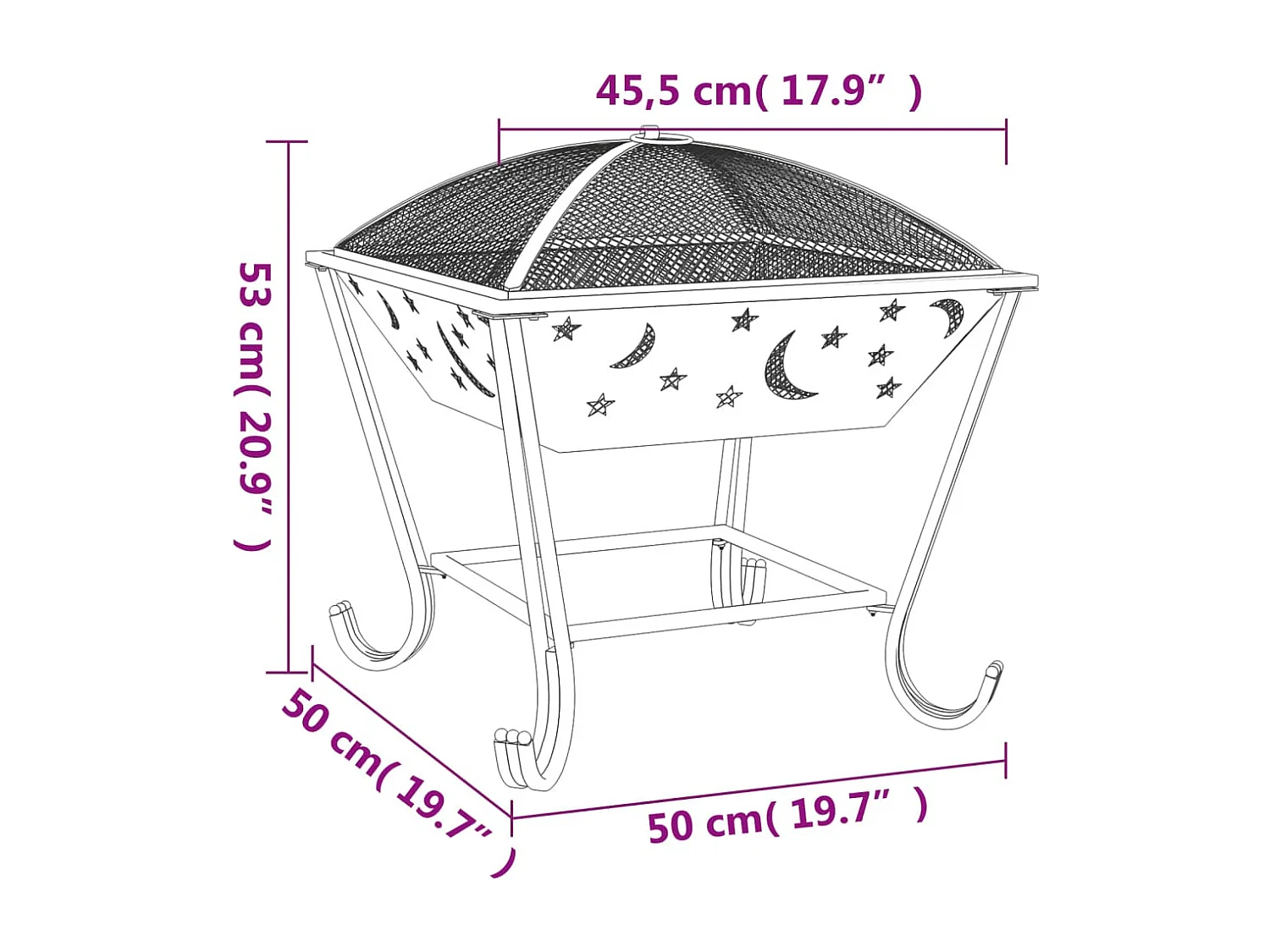 Foyer avec tisonnier 50 cm XXL acier