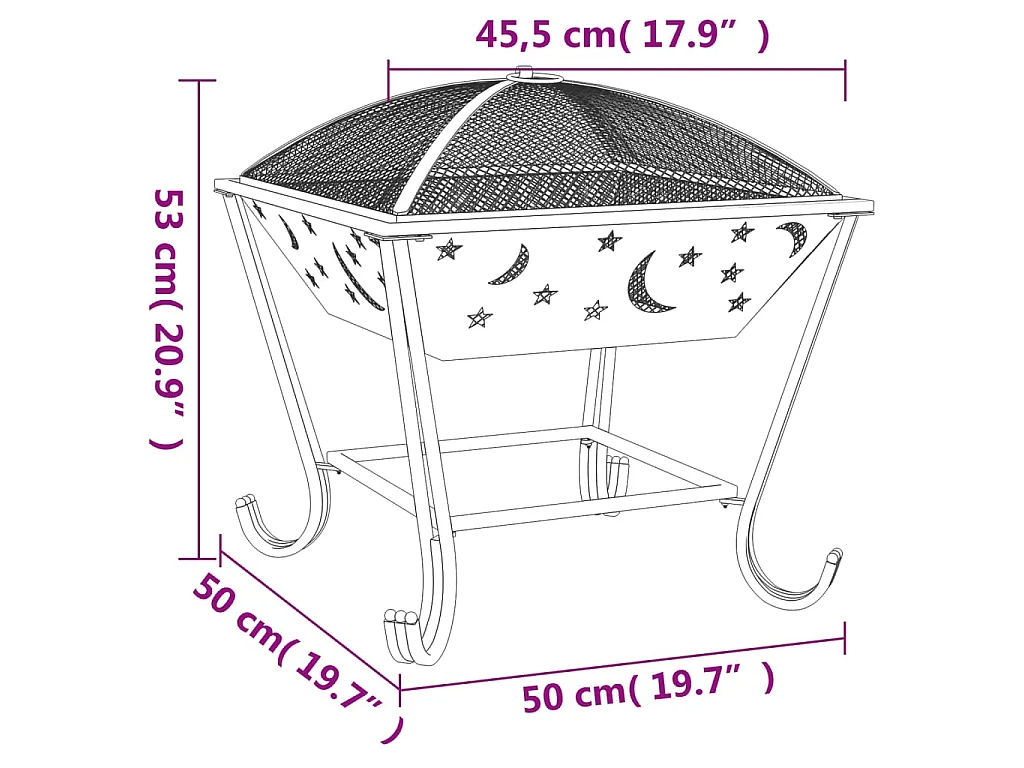 Foyer avec tisonnier 50 cm XXL acier
