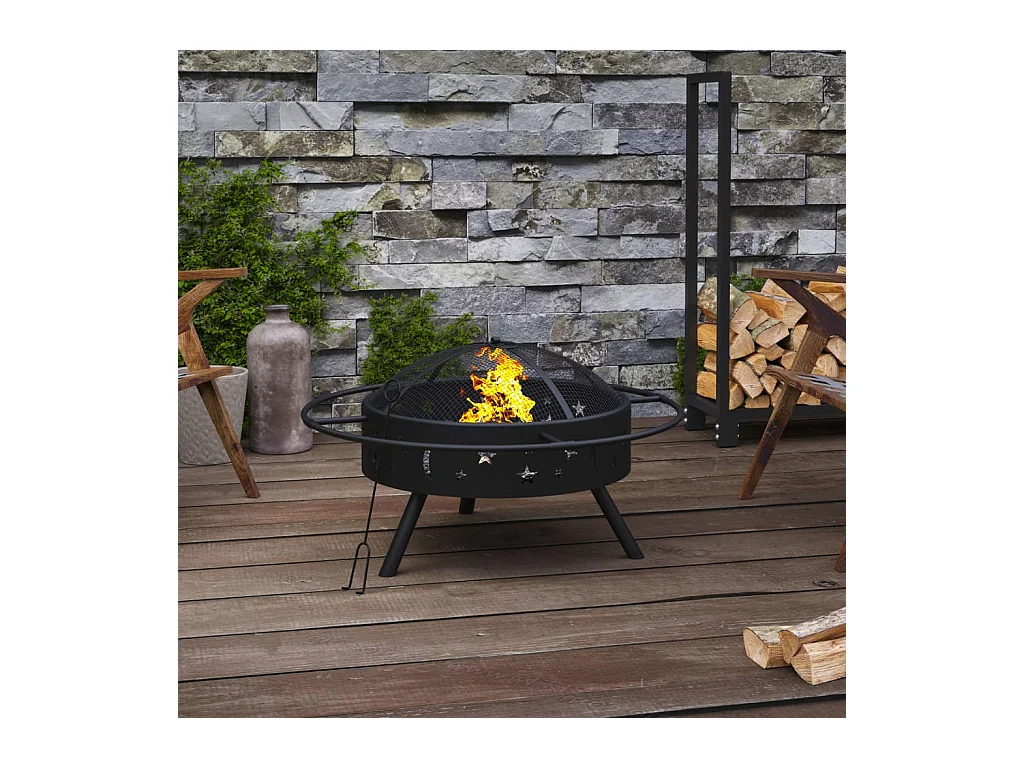 Feuerschale mit Schürhaken 70 cm XXL Stahl