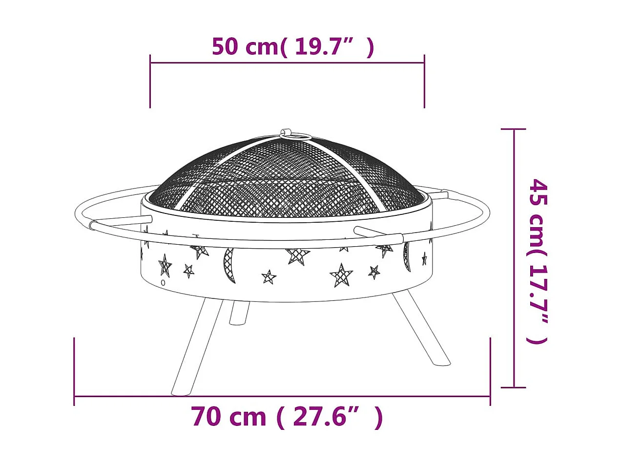 Foyer avec tisonnier 70 cm XXL acier