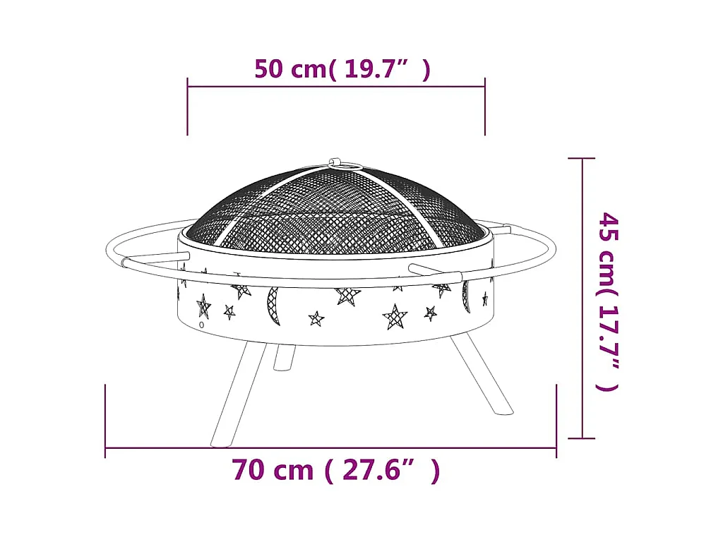 Foyer avec tisonnier 70 cm XXL acier
