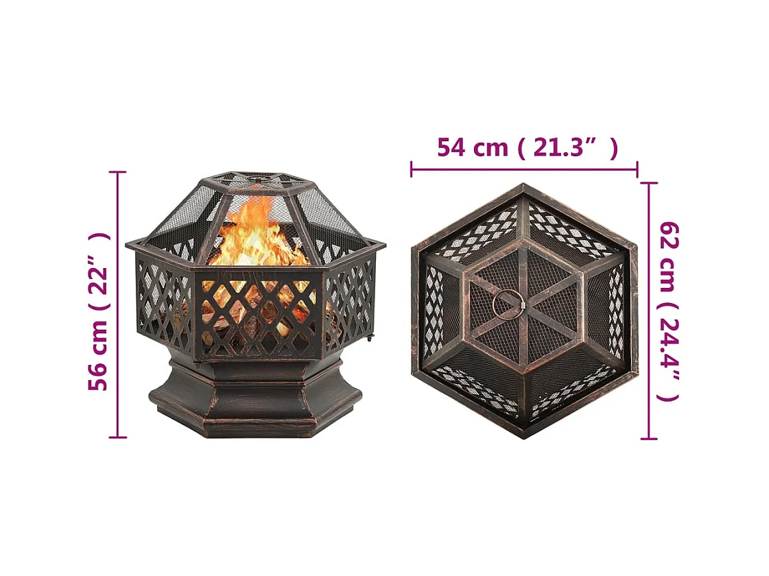 Foyer rustique avec tisonnier 62x54x56 cm XXL acier