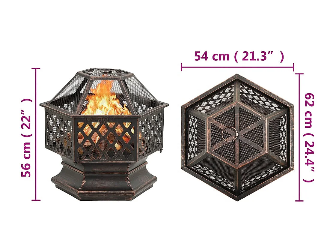 Foyer rustique avec tisonnier 62x54x56 cm XXL acier