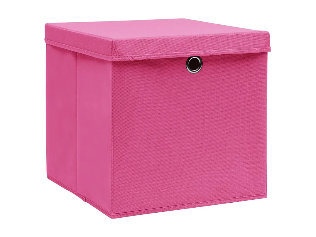 Conjunto de Cajas de Almacenamiento Plegables Rosa con Tapas - 4 Piezas 28x28x28 cm