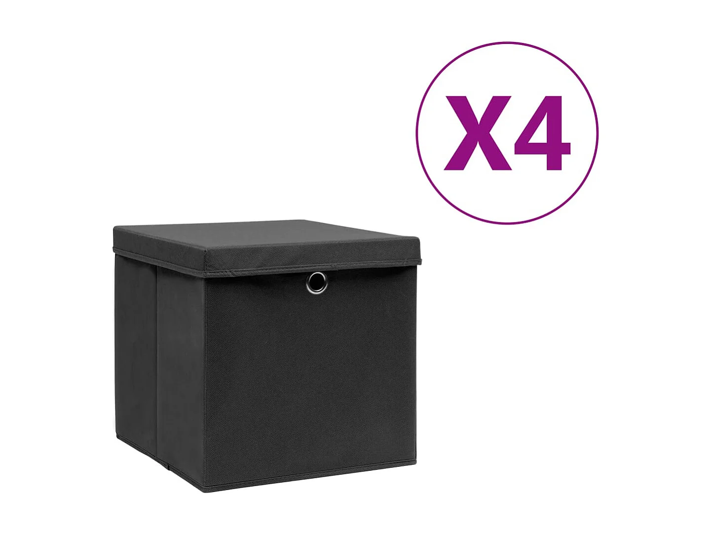 Boîtes de rangement avec couvercles 4 pcs 28x28x28 cm Noir