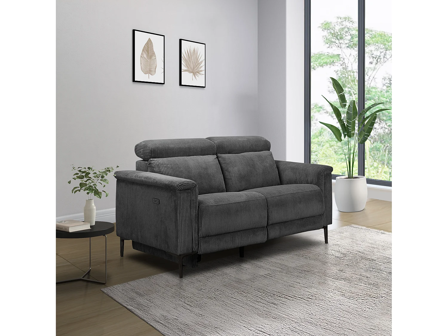 Lund | Canapé 2 places avec 1 fauteuil inclinable électrique en tissu anthracite