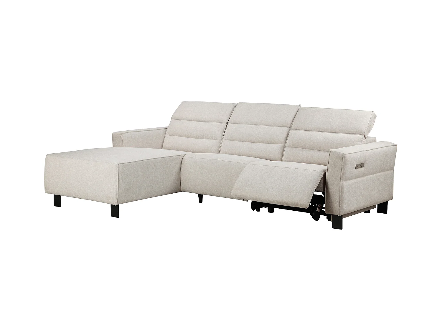 Carpari | Sofá esquinero de 3 plazas con 1 sillón reclinable eléctrico en tela crema