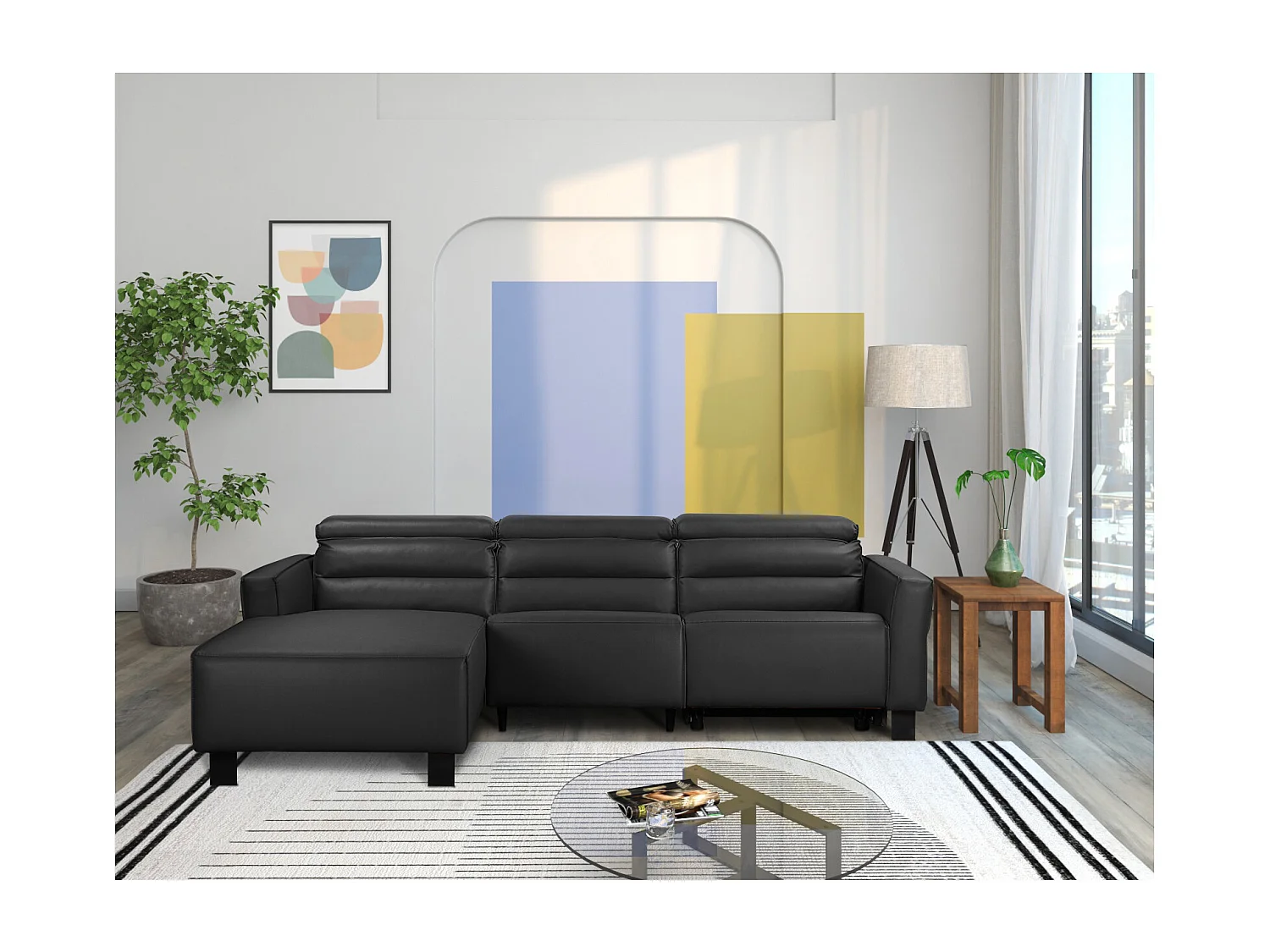 Carpari | Canapé 3 places avec 1 fauteuil inclinable électrique en tissu gris clair