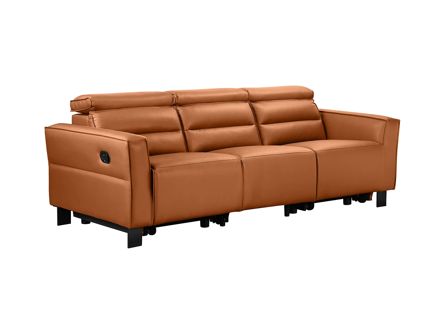 Carpari | Divano 3 posti con 2 poltrone reclinabili manuali in pelle PU color cognac