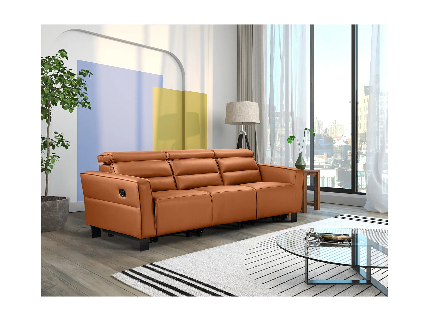 Carpari | Canapé d’angle 3 places avec 1 fauteuil inclinable électrique en tissu crème