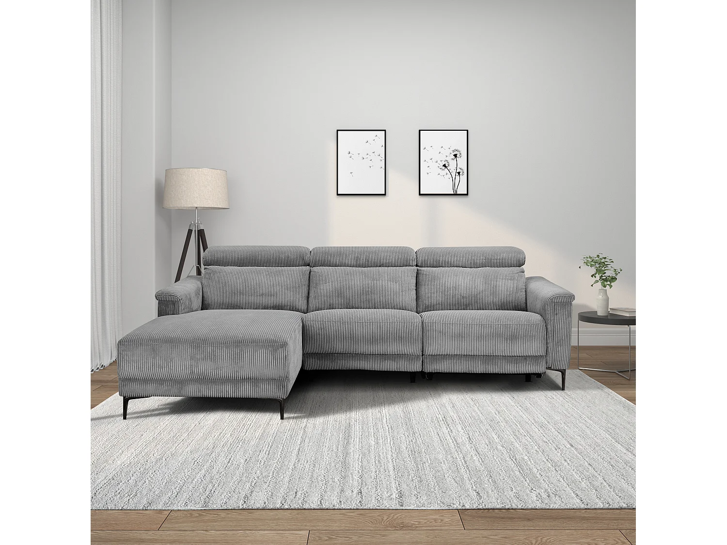 Lund | Canapé 3 places avec 1 fauteuil inclinable électrique en tissu anthracite