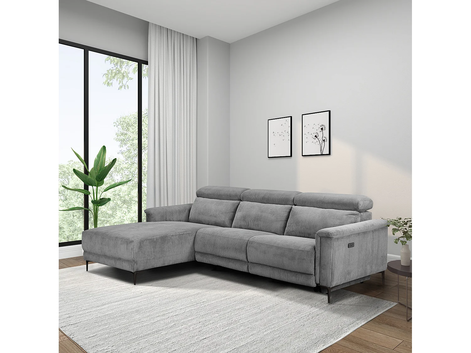 Lund | Canapé 3 places avec 1 fauteuil inclinable électrique en tissu anthracite