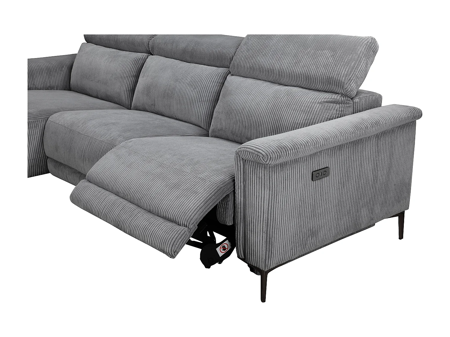 Lund | Canapé 3 places avec 1 fauteuil inclinable électrique en tissu anthracite