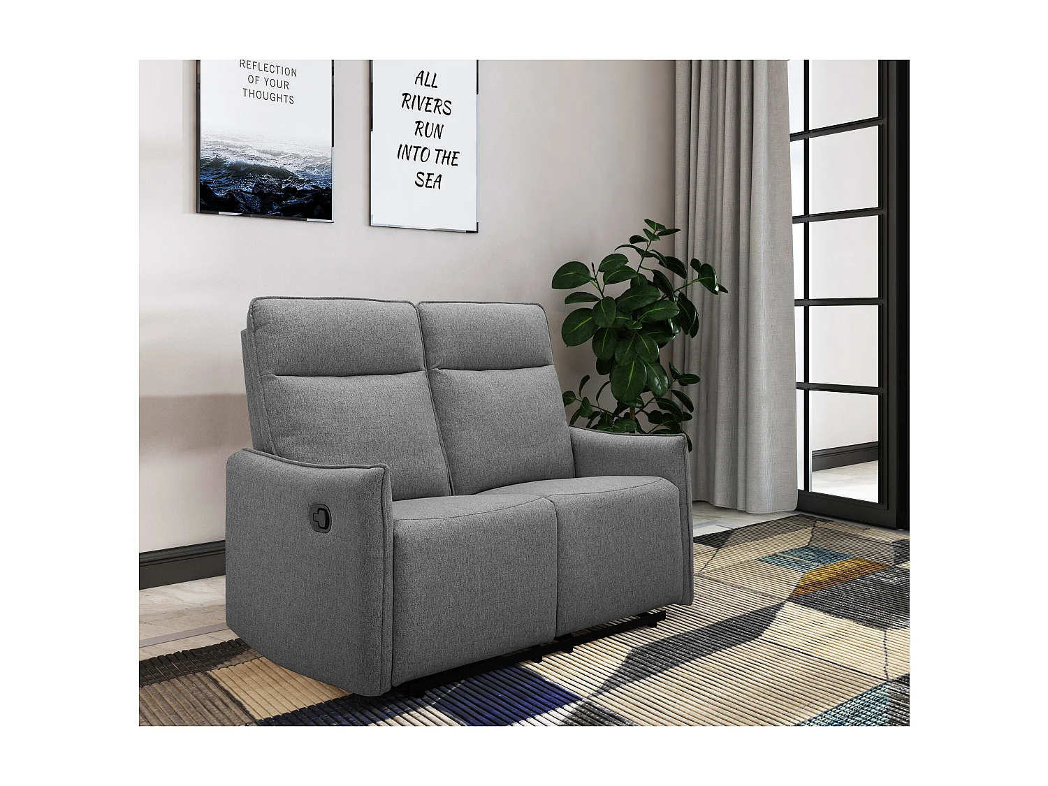 Lugo | Canapé 2 places avec 1 fonction inclinable électrique en PU cognac