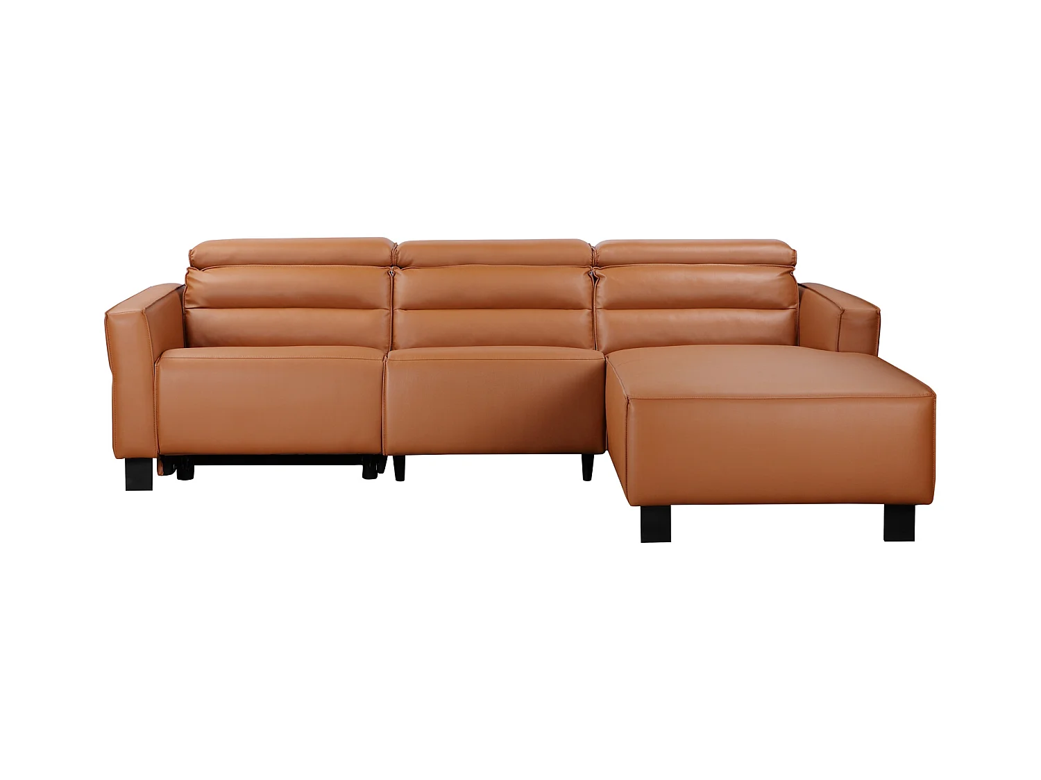 Hoekbank 3-zits met handmatige functie in PU leder cognac