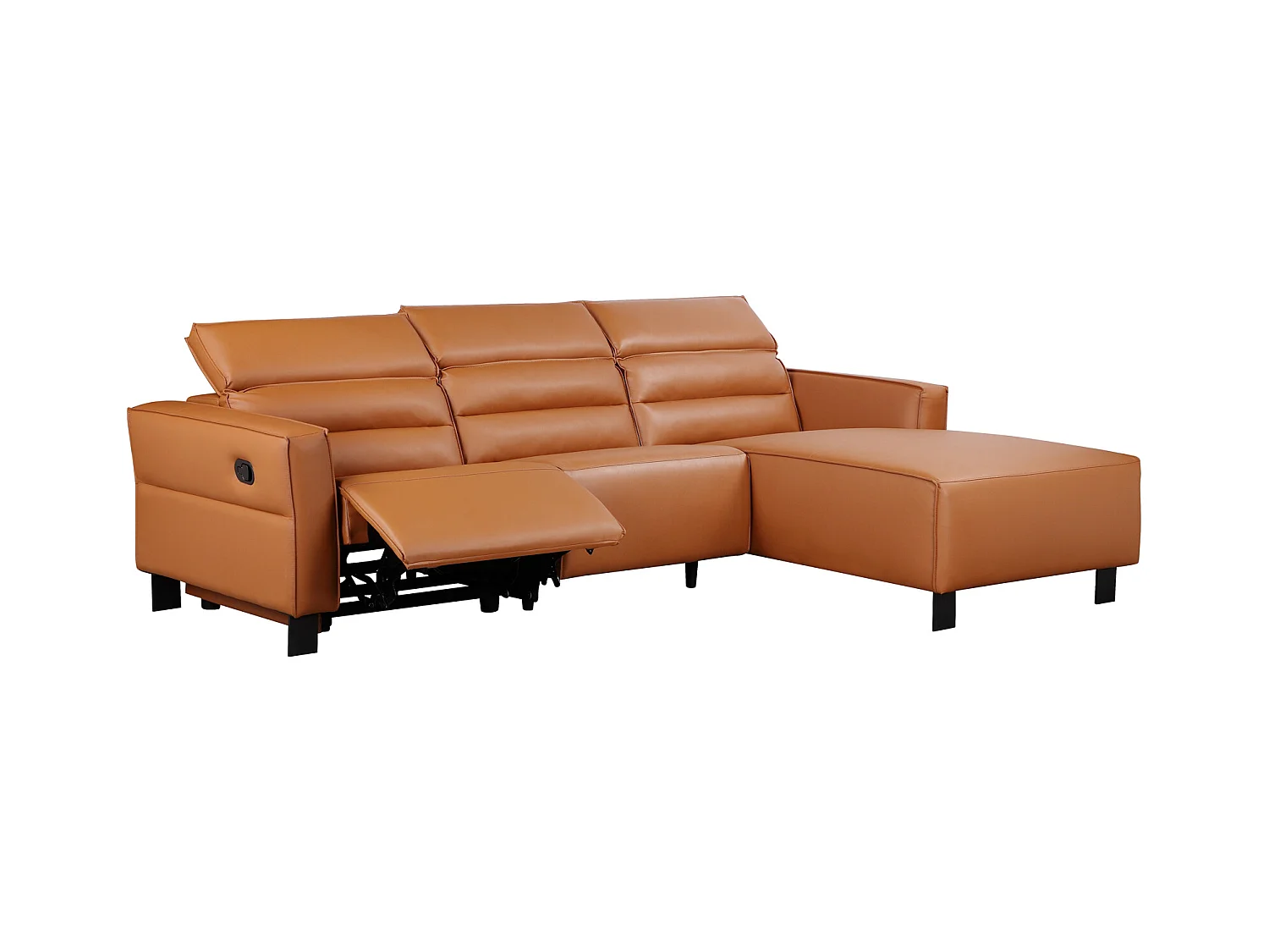 Hoekbank 3-zits met handmatige functie in PU leder cognac