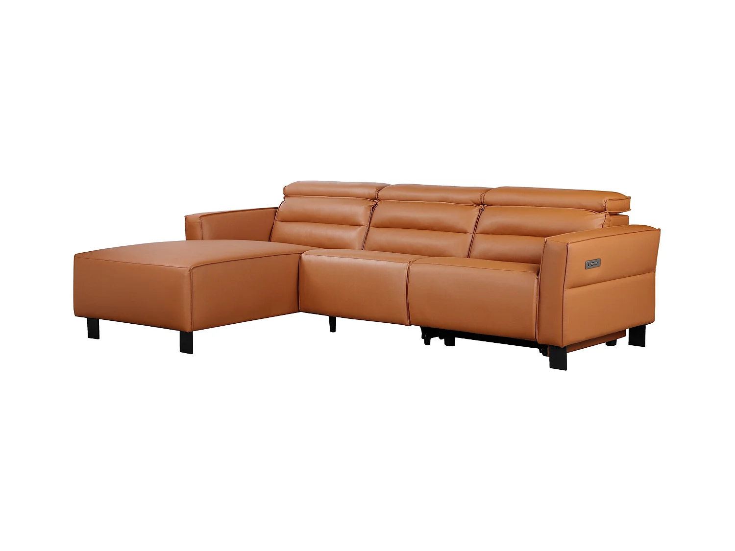 Hoekbank 3-zits met elektrische functie in PU cognac