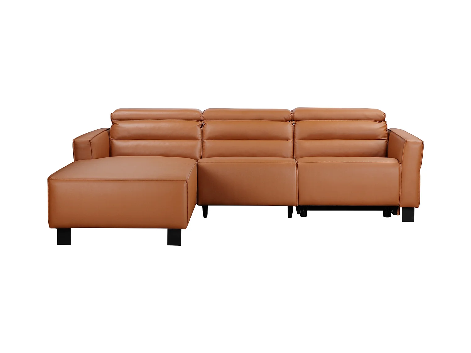 Hoekbank 3-zits met elektrische functie in PU cognac